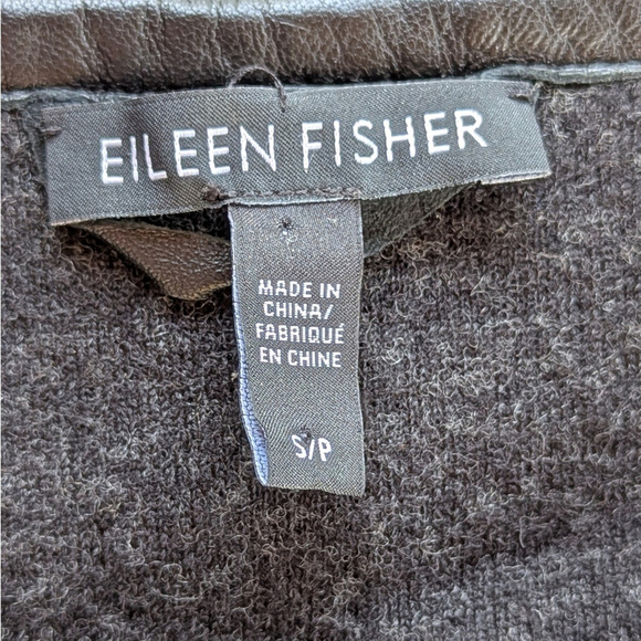 Eileen Fisher Wool Jacket Leather Sleeves Black Sz S Petite - Picture 4 of 8